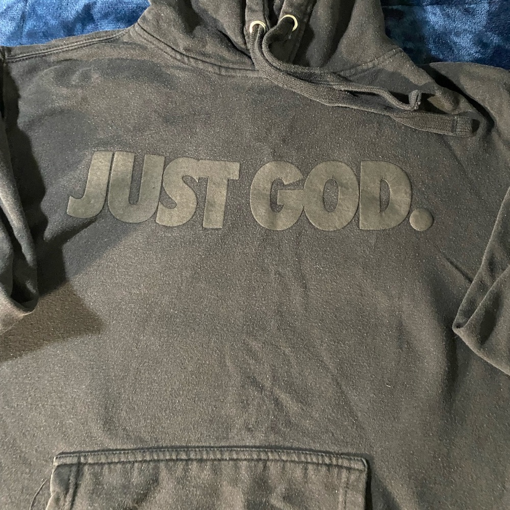 Black Hoodie with 'JUST GOD.' Print